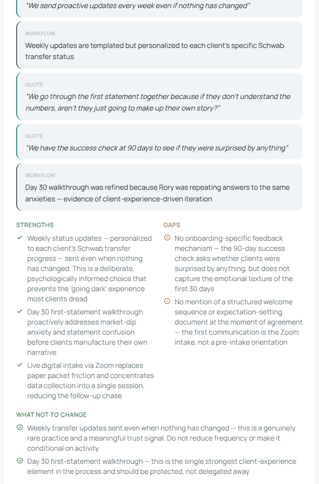 Deep dive into a single dimension with evidence, strengths, gaps, and recommendations